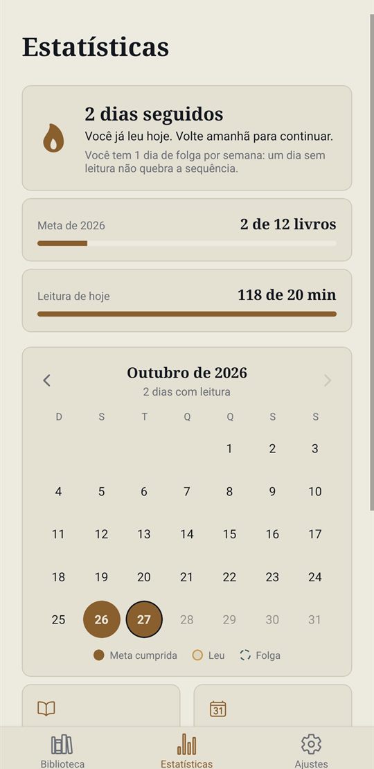 Estatísticas com calendário de leitura